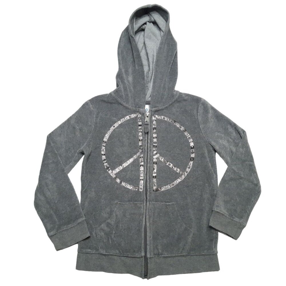 Circo Hoodie Girls Small 6 Gray Full‎ Zip Up Fleece Peace Sign Pockets